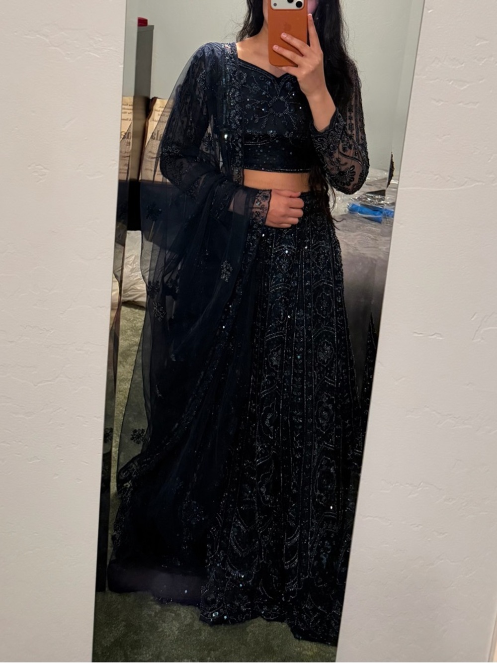 Embellished Blue Sequin Lehenga Set